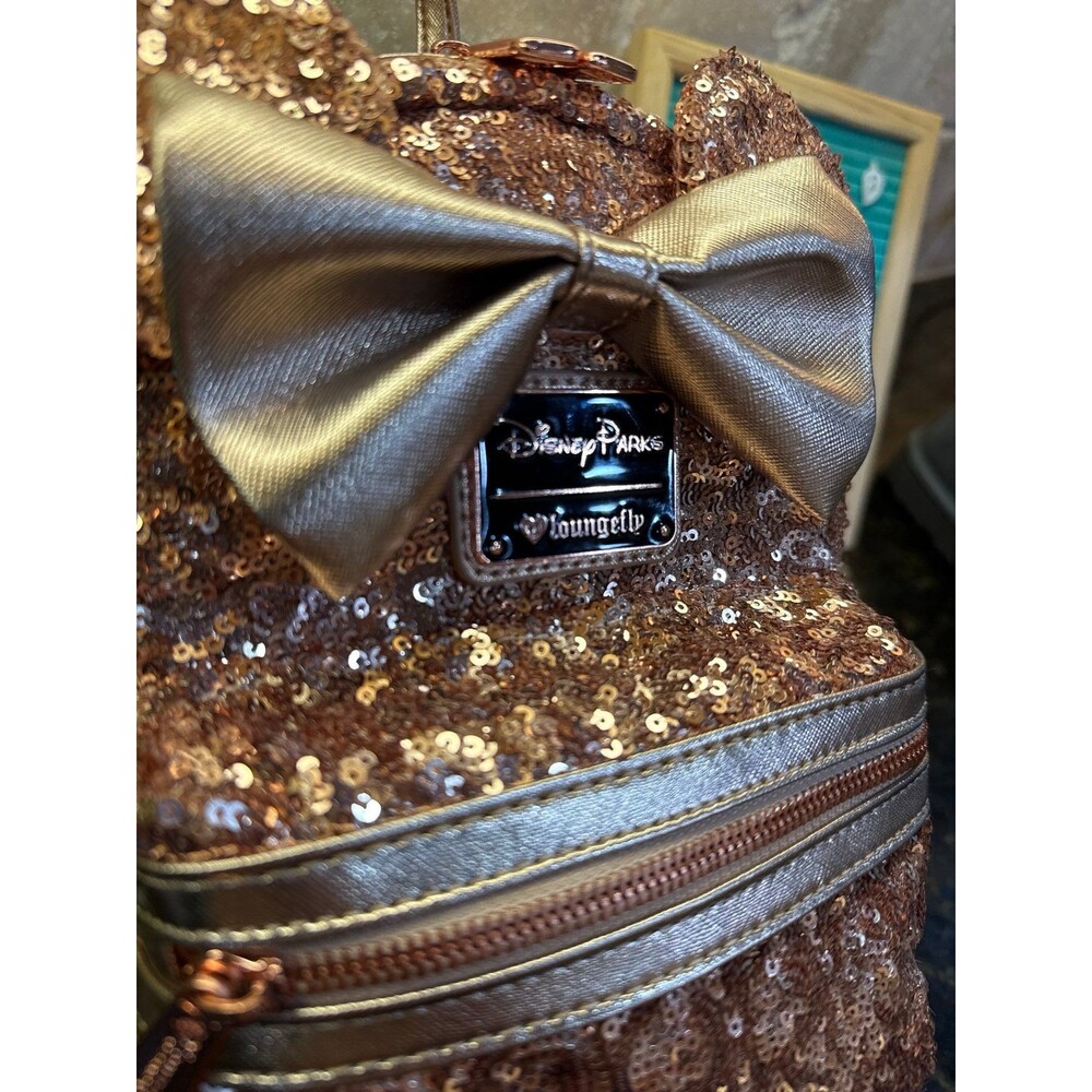 Disney Parks Exclusive Loungefly Sequined Rose Gold Pink Mini Backpack Bag EUC - Picture 5 of 12